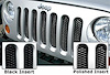 GRILLE 3D SINGLE PIECE FORMED STEEL DUAL COLOR GLOSS BLACK WITH CLEAR COAT POLISHED HIGHLIGHTS 07-10 JEEP JK 2-4 DR - image 1