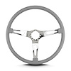 66307 Teardrop Steering Wheel, Light Grey, 3 Polished Spokes, 15 in. Thin Grip - image 1