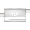 3.5" x 7" Oval Muffler Offset In/Center Out: 1.75" Body Length: 14" Overall Length: 20" Core Size: 2" Satin Finish - image 1