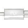 3.5" x 7" Oval Muffler Center In/Dual Out: 2.25"/2" Body Length: 14" Overall Length: 20" Core Size: 2" Satin Finish - image 1