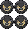 881158 Wheel Center Cap Set 1977-81 Firebird; Flat Black w/ Early Gold Bird Emblem & Metal Clips (4 pc) - image 1