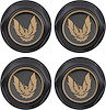 881160 Wheel Center Cap Set 1982-92 Firebird; Flat Black w/ Late Gold Bird Emblem & Metal Clips (4 pc) - image 1