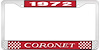 1972 Coronet License Plate Frame - Red - image 1