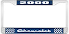 2000 Chevrolet Blue And Chrome License Plate Frame With White Lettering - image 1