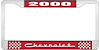 2000 Chevrolet Red And Chrome License Plate Frame With White Lettering - image 1