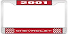 2001 Chevrolet Red And Chrome License Plate Frame With White Lettering - image 1