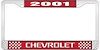 2001 Chevrolet Red And Chrome License Plate Frame With White Lettering - image 1