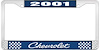 2001 Chevrolet Blue And Chrome License Plate Frame With White Lettering - image 1