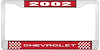 2002 Chevrolet Red And Chrome License Plate Frame With White Lettering - image 1