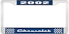 2002 Chevrolet Blue And Chrome License Plate Frame With White Lettering - image 1
