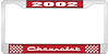 2002 Chevrolet Red And Chrome License Plate Frame With White Lettering - image 1