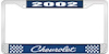 2002 Chevrolet Blue And Chrome License Plate Frame With White Lettering - image 1