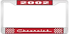 2002 Chevrolet Red And Chrome License Plate Frame With White Lettering - image 1
