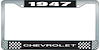 1947 Chevrolet Black And Chrome License Plate Frame With White Lettering - image 1