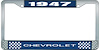 1947 Chevrolet Blue And Chrome License Plate Frame With White Lettering - image 1