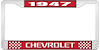 1947 Chevrolet Red And Chrome License Plate Frame With White Lettering - image 1
