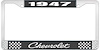 1947 Chevrolet Black And Chrome License Plate Frame With White Lettering - image 1