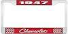 1947 Chevrolet Red And Chrome License Plate Frame With White Lettering - image 1