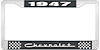 1947 Chevrolet Black And Chrome License Plate Frame With White Lettering - image 1