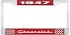 1947 Chevrolet Red And Chrome License Plate Frame With White Lettering - image 1