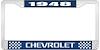 1948 Chevrolet Blue And Chrome License Plate Frame With White Lettering - image 1