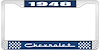 1948 Chevrolet Blue And Chrome License Plate Frame With White Lettering - image 1