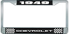 1949 Chevrolet Black And Chrome License Plate Frame With White Lettering - image 1