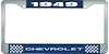 1949 Chevrolet Blue And Chrome License Plate Frame With White Lettering - image 1