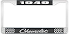 1949 Chevrolet Black And Chrome License Plate Frame With White Lettering - image 1