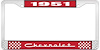 1951 Chevrolet Red And Chrome License Plate Frame With White Lettering - image 1