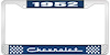 1952 Chevrolet Blue And Chrome License Plate Frame With White Lettering - image 1