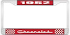 1952 Chevrolet Red And Chrome License Plate Frame With White Lettering - image 1