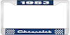 1953 Chevrolet Blue And Chrome License Plate Frame With White Lettering - image 1