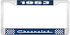 1953 Chevrolet Blue And Chrome License Plate Frame With White Lettering - image 1