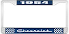1954 Chevrolet Blue And Chrome License Plate Frame With White Lettering - image 1