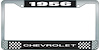 1956 Chevrolet Black And Chrome License Plate Frame With White Lettering - image 1