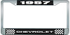 1957 Chevrolet Black And Chrome License Plate Frame With White Lettering - image 1