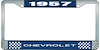 1957 Chevrolet Blue And Chrome License Plate Frame With White Lettering - image 1