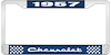 1957 Chevrolet Blue And Chrome License Plate Frame With White Lettering - image 1
