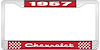 1957 Chevrolet Red And Chrome License Plate Frame With White Lettering - image 1