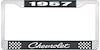 1957 Chevrolet Black And Chrome License Plate Frame With White Lettering - image 1