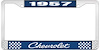 1957 Chevrolet Blue And Chrome License Plate Frame With White Lettering - image 1