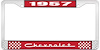 1957 Chevrolet Red And Chrome License Plate Frame With White Lettering - image 1