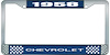 1958 Chevrolet Blue And Chrome License Plate Frame With White Lettering - image 1