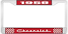 1958 Chevrolet Red And Chrome License Plate Frame With White Lettering - image 1