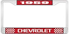 1959 Chevrolet Red And Chrome License Plate Frame With White Lettering - image 1
