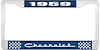 1959 Chevrolet Blue And Chrome License Plate Frame With White Lettering - image 1