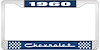 1960 Chevrolet Blue And Chrome License Plate Frame With White Lettering - image 1