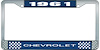 1961 Chevrolet Blue And Chrome License Plate Frame With White Lettering - image 1