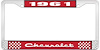 1961 Chevrolet Red And Chrome License Plate Frame With White Lettering - image 1